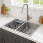 مجلى حوضين ستانلس استيل كروم - تسقيط علي الرخام (مقاسات متعددة)