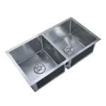 ⁦مجلى حوضين ستانلس استيل كروم - تسقيط علي الرخام (مقاسات متعددة)⁩ - الصورة ⁦2⁩