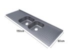 ⁦مجلى حوضين وسط استيل 60*150 موديل كوري⁩ - الصورة ⁦2⁩