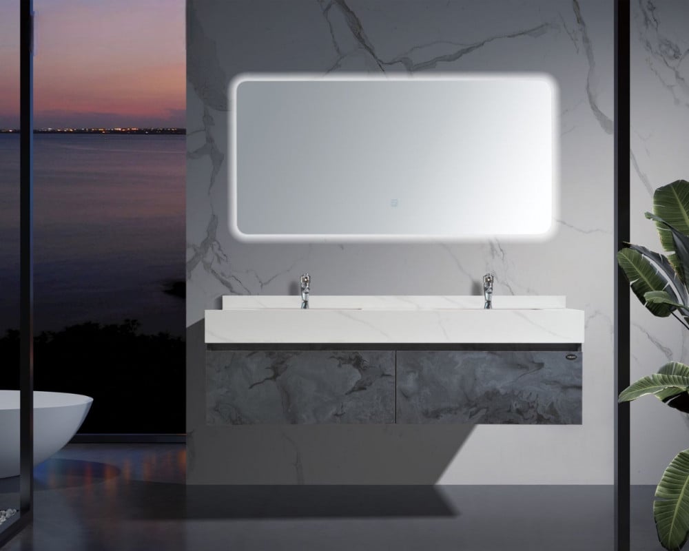 AFTse2qVqRYHPolpM1MwQUd08wnIbRM3JFuOigAz مغسلة رخام صناعي مع رف خشبي مودرن 140سم - الصورة 1