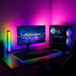 مصباح طاولة غطاء اسود لون انارة RGB مفرد