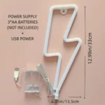 ⁦مصباح اضاءة ليد نيون على شكل صاعقة مضيئة للديكور، ازرق تعمل بالبطارية و USB⁩ - الصورة ⁦3⁩