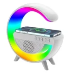 ⁦مكبر صوت بلوتوث مع شاحن لاسلكي بإضاءة ملونة، يدعم بطاقة مايكرو و ذاكرة فلاش USB لون ابيض⁩ - الصورة ⁦5⁩