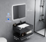 مغسلة رخام صناعي اسود لامع مع مرايا ليد - مقاسات متعددة