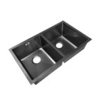 ⁦مجلى حوضين ستانلس استيل اسود - تسقيط علي الرخام (مقاسات متعددة)⁩ - الصورة ⁦2⁩