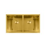 ⁦مجلى حوضين ستانلس استيل ذهبي  - تسقيط علي الرخام (مقاسات متعددة)⁩ - الصورة ⁦2⁩