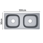 ⁦مجلى حوضين استيل 50*100 تسقيط علي الرخام⁩ - الصورة ⁦2⁩