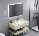 مغسلة رخام صناعي ليزر بيج فاتح مع مرايا ليد - مقاسات متعددة