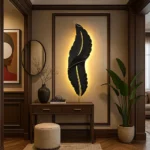 ابليك جداري ريش جداري طراز حديث اسود مقاس وسط لون الانارة اصفر طول 62 *العرض 16 سم