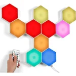 ⁦مصباح سداسي حائط، اضاءة ليد بالفضاء اللوني RGB تحكم بالريموت و اللمس مكونات هندسية نموذجية لتركبها بنفسك لديكور غرفة اعداد الالعاب ديكور حائط غرفة المعيشة، 12 قطع⁩ - الصورة ⁦6⁩
