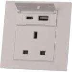 فيش ثلاثي مع منفذ يو اس بي USB مع تايب سي TYPE-C لون ابيض ساده توفل