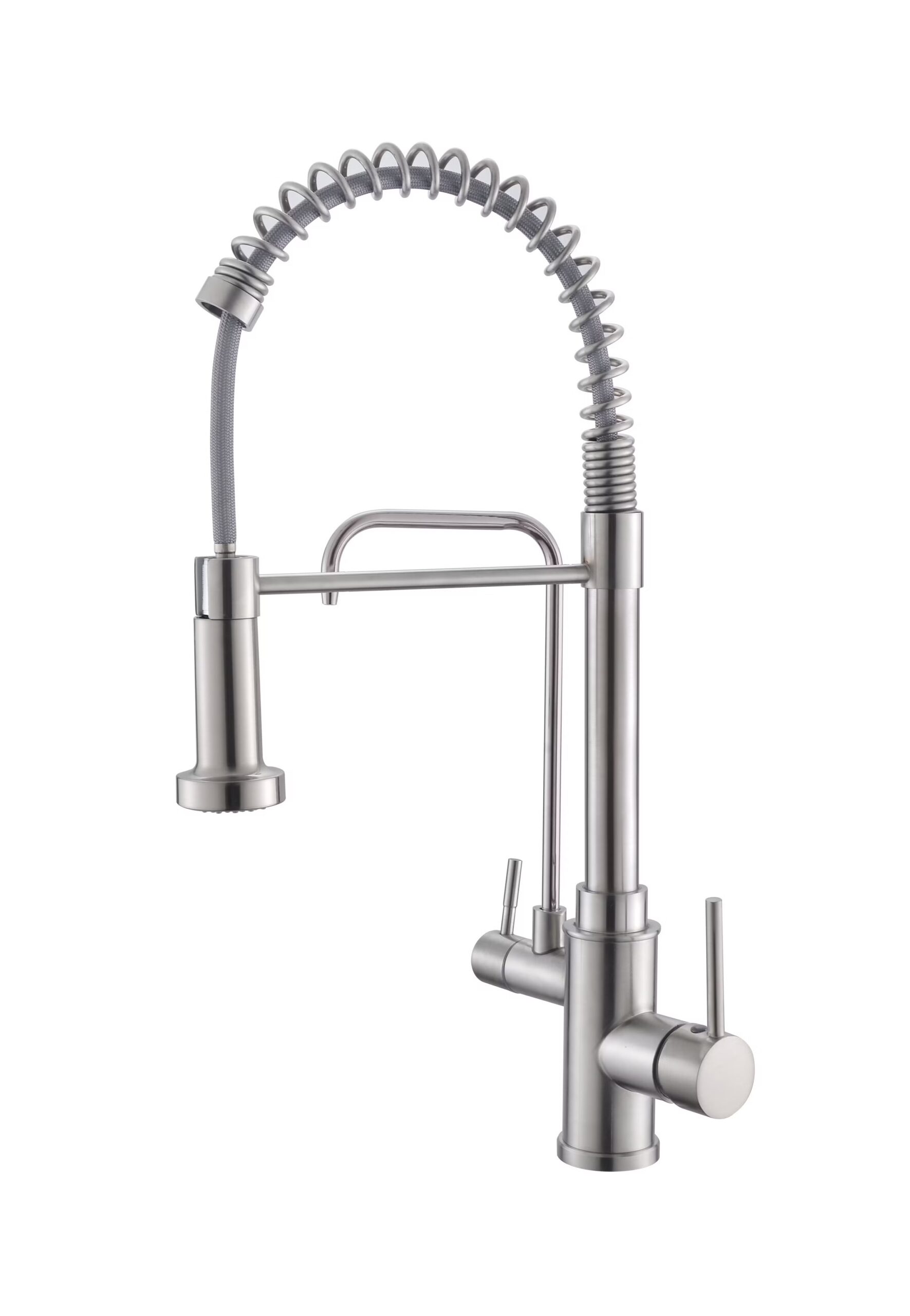 European-Hot-Sale-Pull-Down-Spring-Kitchen-Faucet-OEM-ODM-Single-Handle-Stainless-Steel-Faucet خلاط مطبخ كروم أرضى - الصورة 1
