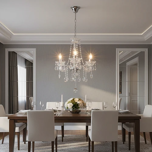 FAf6HVKcpQUI6PraiNrLexRYnr1evW-500x500 نجف مودرن شمعدان فضي مع شفاف E14*3 - الصورة 1