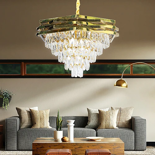 HA-C5299-600-GD (12)-500x500 نجف شيمر معلق كريستال ذهبي مقاس 60 سم قاعدة E14 - الصورة 1