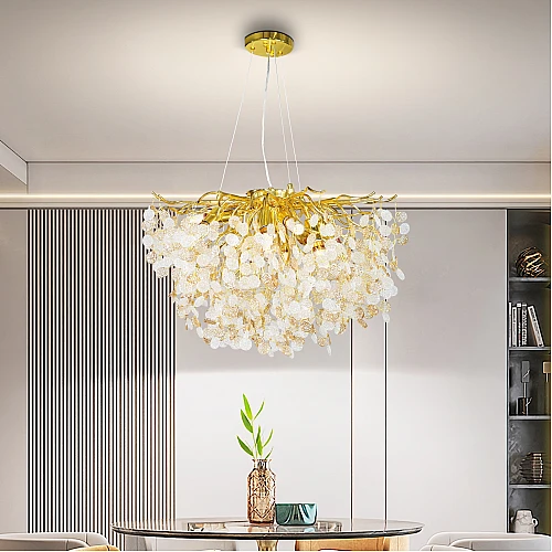 HA-C5313-600-GD+TEA+CL (12)-500x500 نجف مودرن شكل ذهبي مع عسلي شفاف يجمع بين الأناقة والأصالة 10 لمبات E14. مقاس 60 سم - الصورة 1