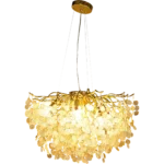 ⁦نجف مودرن شكل ذهبي مع عسلي شفاف يجمع بين الأناقة والأصالة 10 لمبات E14. مقاس 60 سم⁩ - الصورة ⁦2⁩