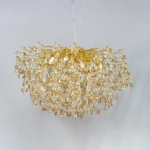 ⁦نجفة مودرن لون الشكل ذهبي شفاف عسلي قطر 80 سم إضاءة سقف مودرن فاخرة وراقية وتصميم مميز وفريد.⁩ - الصورة ⁦4⁩