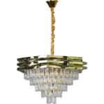 ⁦نجف علاقي كريستال ذهبي E14*9L مقاس 60 سم⁩ - الصورة ⁦2⁩