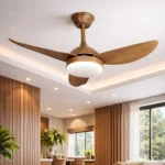 مروحة سقف مودرن خشبي بإضاءة 3 اللوان متعددة LED وريموت كنترول