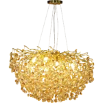 ⁦نجفة مودرن لون الشكل ذهبي شفاف عسلي قطر 80 سم إضاءة سقف مودرن فاخرة وراقية وتصميم مميز وفريد.⁩ - الصورة ⁦2⁩