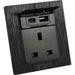 فيش ثلاثي مع منفذ يو اس بي USB مع تايب سي TYPE-C لون اسود حجري توفل