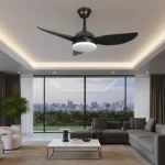 مروحة سقف مودرن باللون الأسود بإضاءة 3 اللوان متعددة LED وريموت كنترول