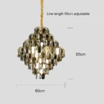 ⁦نجف علاقي كريستال ذهبي قطر 60 سم E14⁩ - الصورة ⁦8⁩