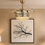 نجف مروحة ذهبي لون الانارة 3 اضاءات 75 واط مقاس 500 ملم