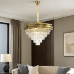 ⁦نجف شيمر معلق كريستال ذهبي مقاس 60 سم قاعدة E14⁩ - الصورة ⁦4⁩