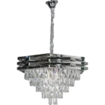 ⁦نجف شيمر معلق كريستال فضي E14*9L قطر 60 سم⁩ - الصورة ⁦2⁩