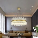 ⁦نجف لون الشكل زيتي إضاءة سقف مودرن متعددة الألوان ( شمسي + اصفر + ابيض ) اضاءة فاخرة وجميلة قطر 60 سم (هذا المنتج متاح في جدة و الرياض فقط)⁩ - الصورة ⁦4⁩