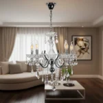 نجف مودرن شمعدان كرستالات براق جرم فضي مع شفاف قاعدة لمبة E14*5 خماسي