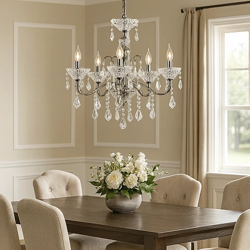 kxdrXgNikG5rmq57J5UjEOTjw1cZMi-500x500 نجف مودرن شمعدان فضي مع شفاف E14*5 - الصورة 1