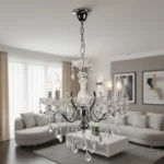 ⁦نجف مودرن شمعدان كرستالات براق جرم فضي مع شفاف قاعدة لمبة E14*5 خماسي⁩ - الصورة ⁦2⁩