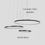 ⁦نجف مودرن 3حلقات اسود لون الانارة اصفر 75 واط ثلاثي⁩ - الصورة ⁦3⁩