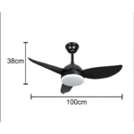 ⁦مروحة سقف مودرن باللون الأسود بإضاءة 3 اللوان متعددة LED وريموت كنترول⁩ - الصورة ⁦2⁩