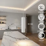 مصباح علاقي سلندر مكعب مستطيل مقلم مودرن أبيض (مقاس 30 سم) - قاعدة GU10