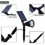 ⁦كشاف حديقة غرس لون الانارة اخضر يعمل بالطاقة الشمسية مع حساس ضوء يعمل تلقائي مع الغروب بالليل حتى الصباح مع قاعدة متحرك 7 عدسات ليد 2 واط⁩ - الصورة ⁦5⁩