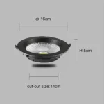 ⁦كشاف سبوت لايت اسود لون الانارة ابيض 14 سم 15 واط⁩ - الصورة ⁦5⁩