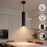 مصباح السلندر العلاقي اسود اسطواني مقلم فاخر (مقاس 30 GU10)